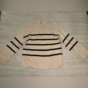Banana Republic Cream and Black Striped Turtleneck Sweater